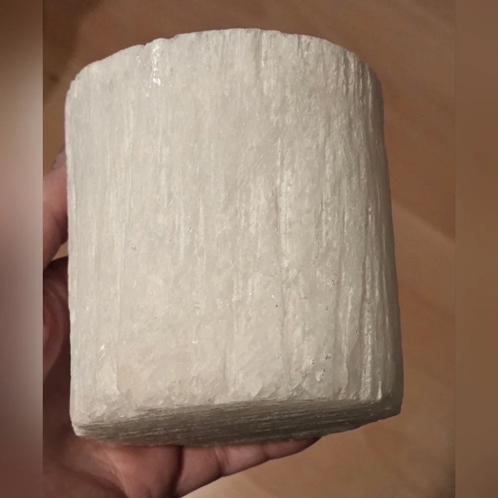 Selenite Crystal Candle Holder Hand Carved Pillar 3.5 x 3.25